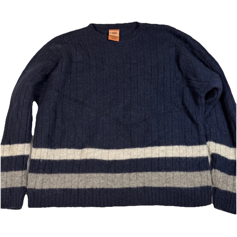 Fargo Clothing & Supply Co Sweater Large Blue 100% Wool Striped Crewneck Knit
